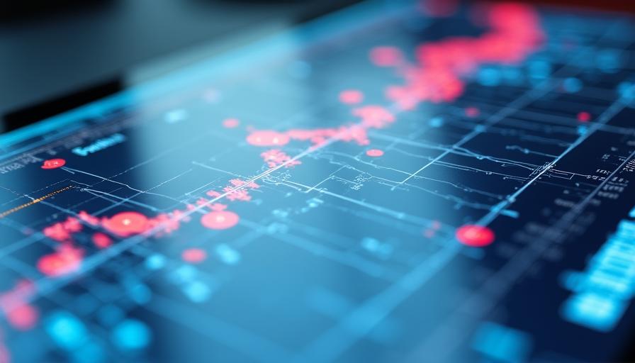 Grafico di business intelligence che mostra picchi e anomalie evidenziate in rosso dall'AI